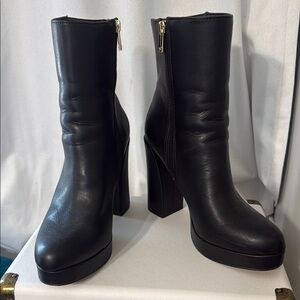 Black Leather High Ankle Boots